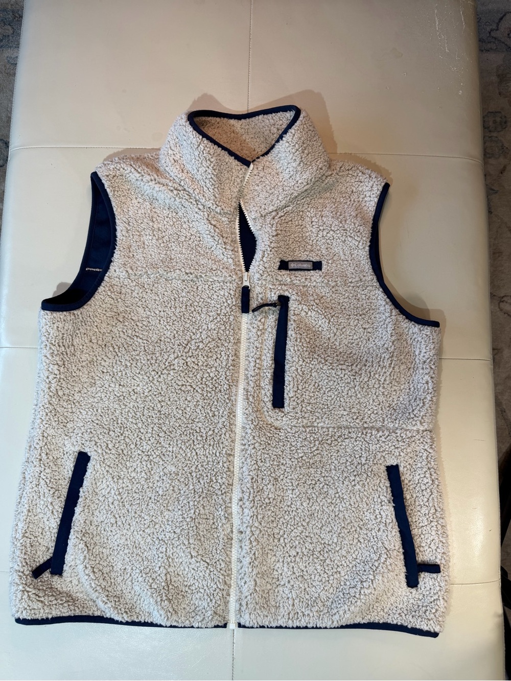 Columbia Womens Cream Sherpa Vest with Navy Trim